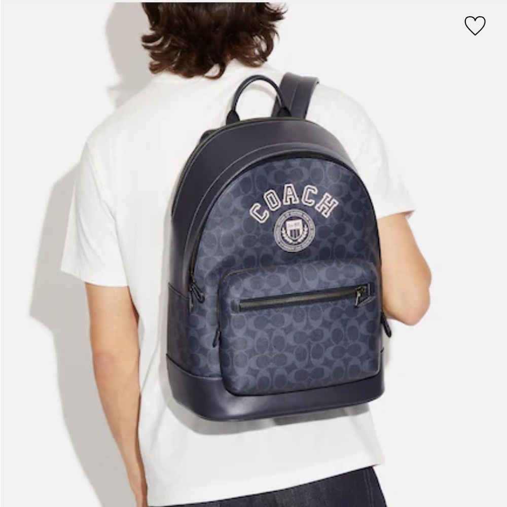 NWT Coach West Backpack In Signature Canvas With Varsity Motif